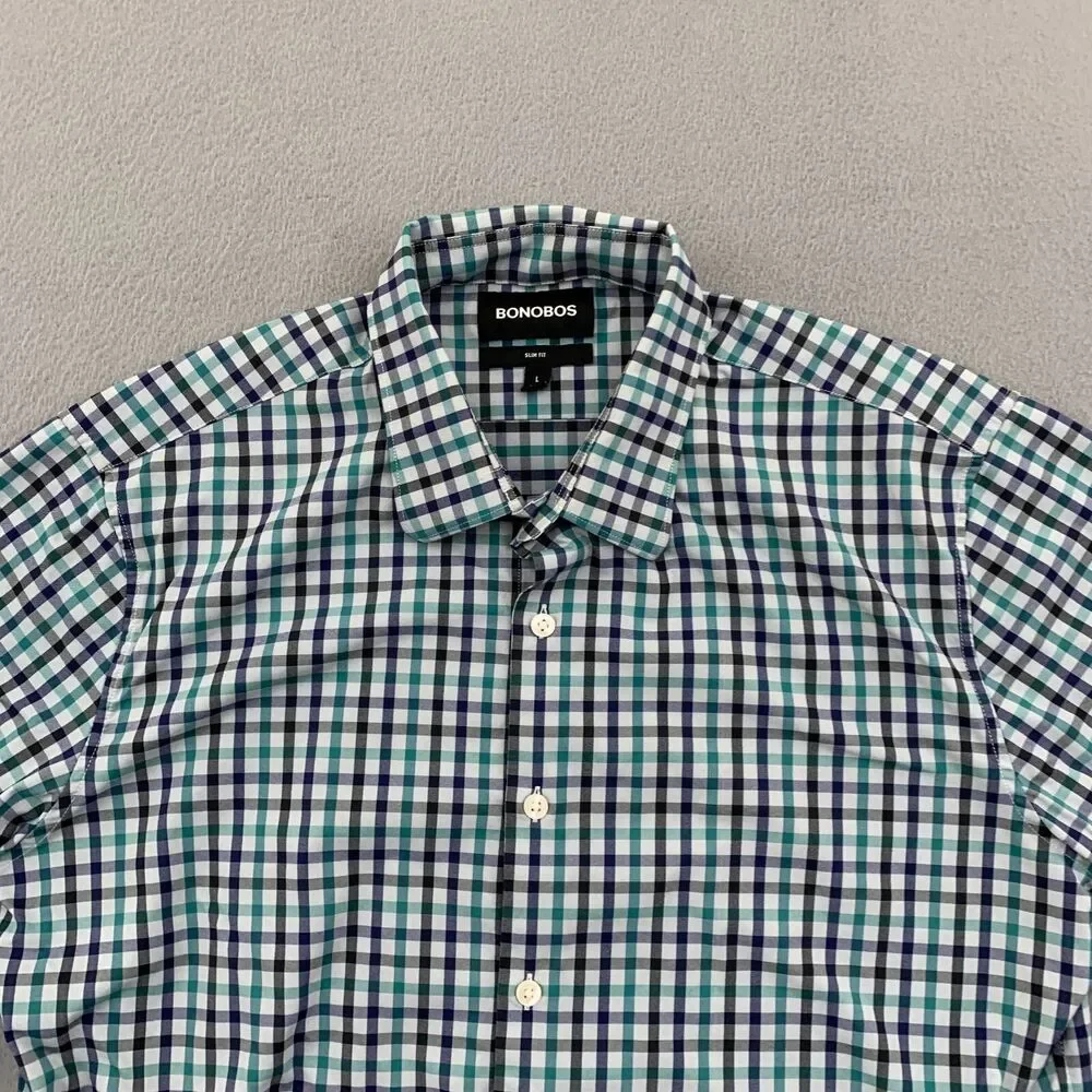 Bonobos Button Shirt Mens Large Slim Fit Stretch Gingham Plaid Long Sleeve